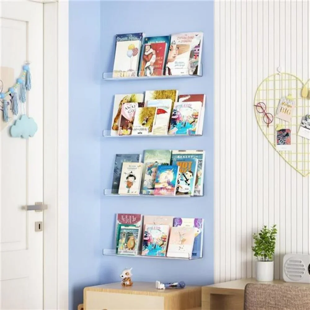 Upsimples Clear Acrylic Wall Shelves 8 Pack Floating Storage for Bathroom Kids