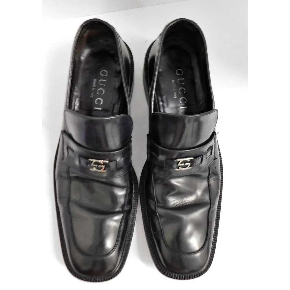 GUCCI Loafer Interlocking G Black Leather Men's Shoes Size US 11.5‎ D