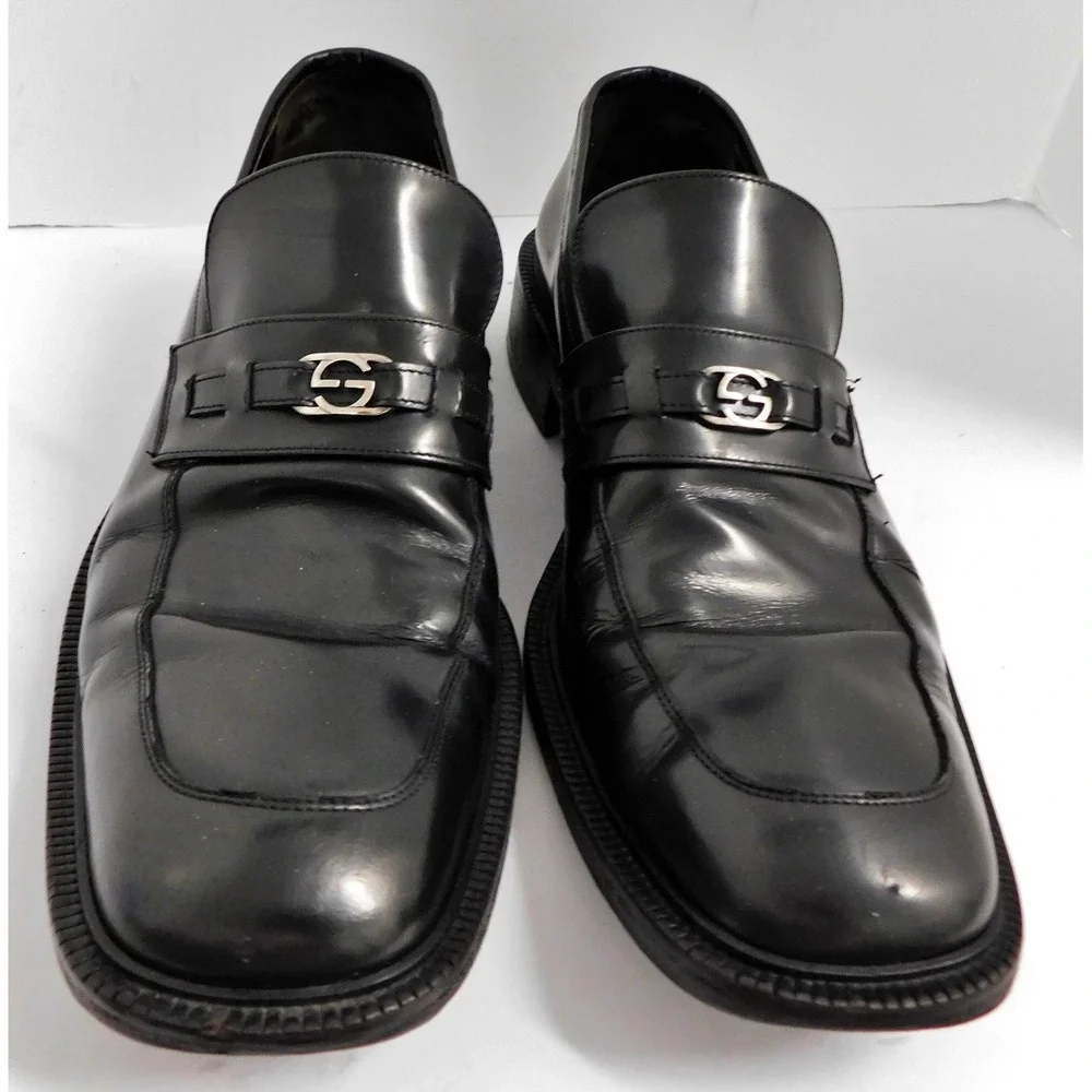 GUCCI Loafer Interlocking G Black Leather Men's Shoes Size US 11.5‎ D