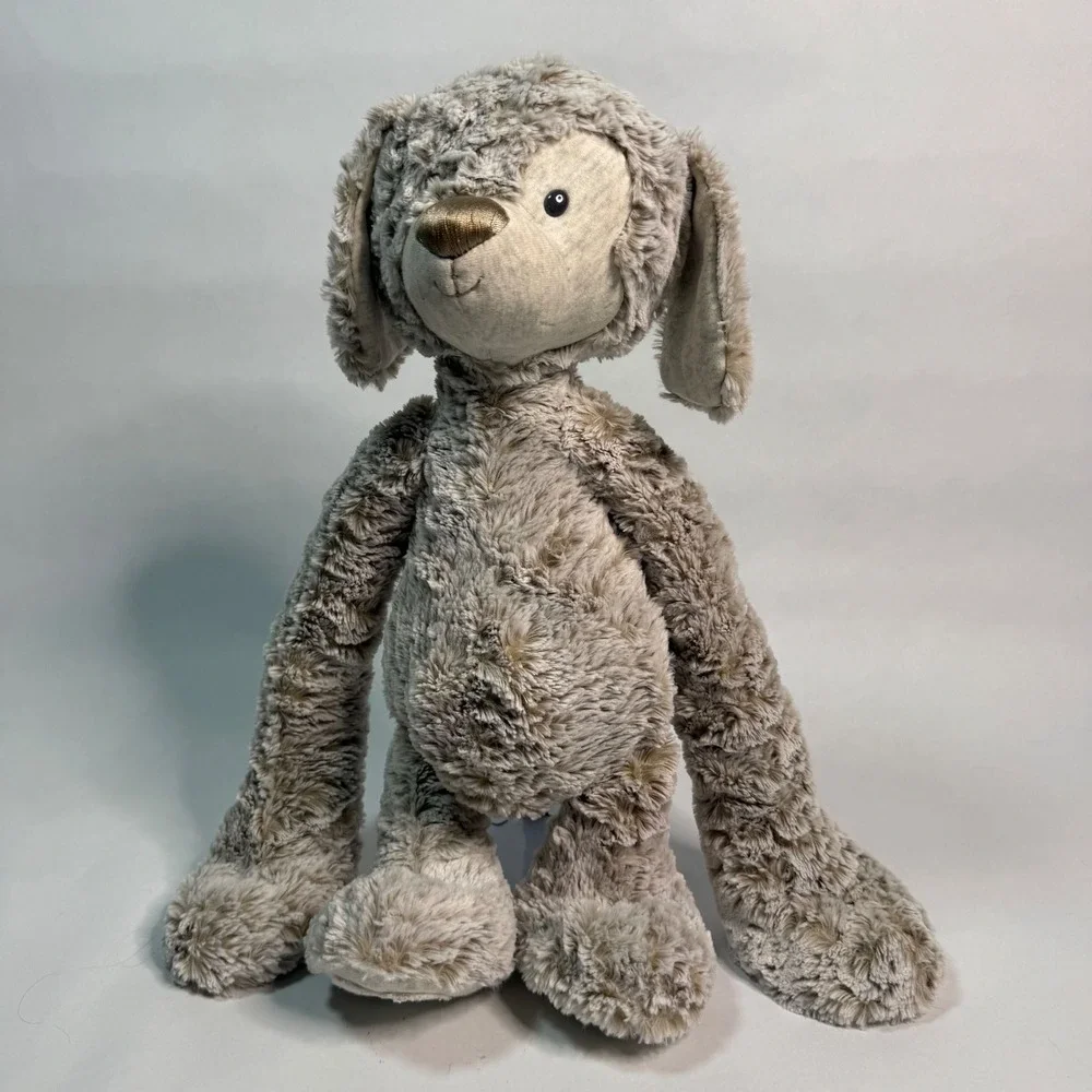 Demdaco Plush Puppy Dog Shaggy Taupe Floppy Limbs Weighted Stuffed Animal 16in