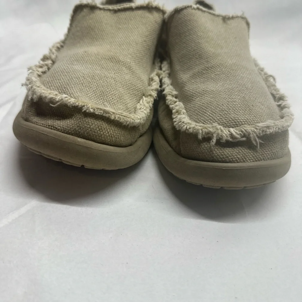 Crocs Men's Sz:7 Santa Cruz Casual Slip-On Shoes Khaki Tan frayed Canvas Loafer.
