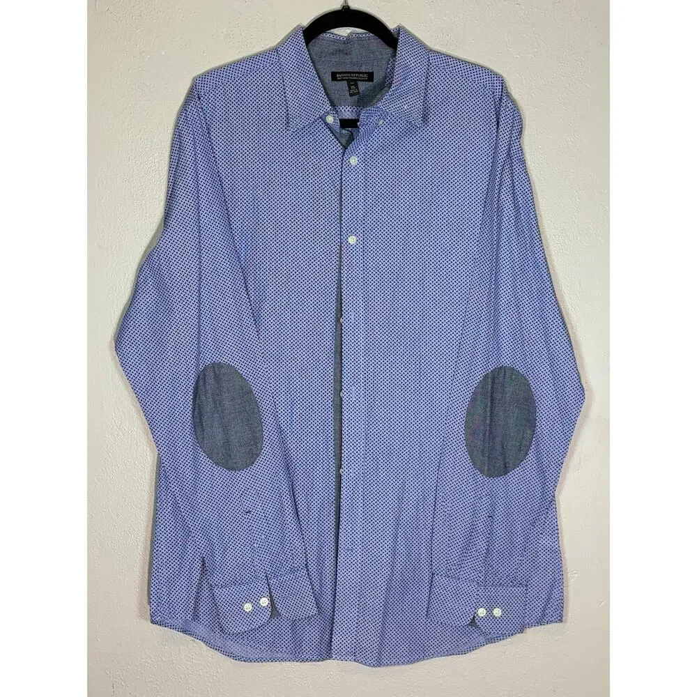 Banana Republic, Tailored Slim-Fit Denim Elbow-Patch Button-Down Shirt, XL‎ Tall