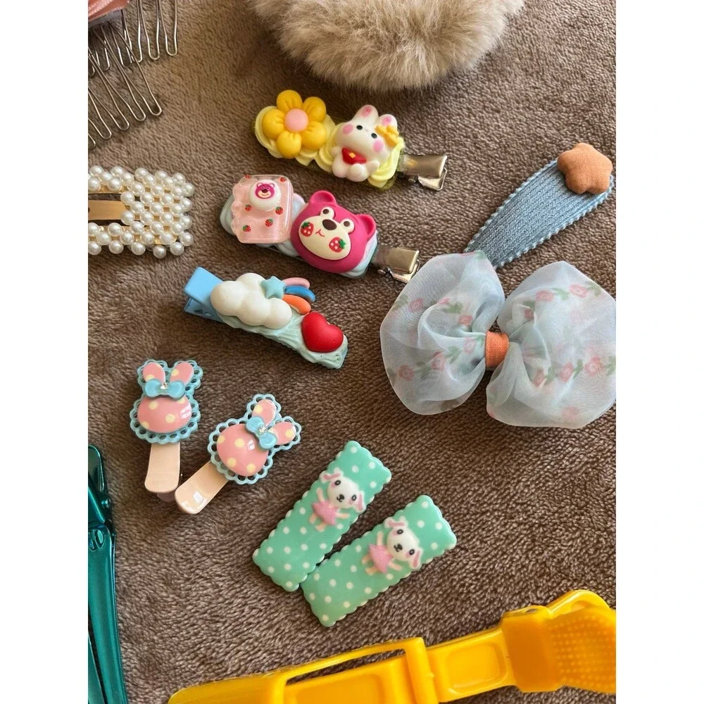 Kawaii Hair Accessories Bundle,Clips Scrunchie Hair Ties Roller Cute Lot