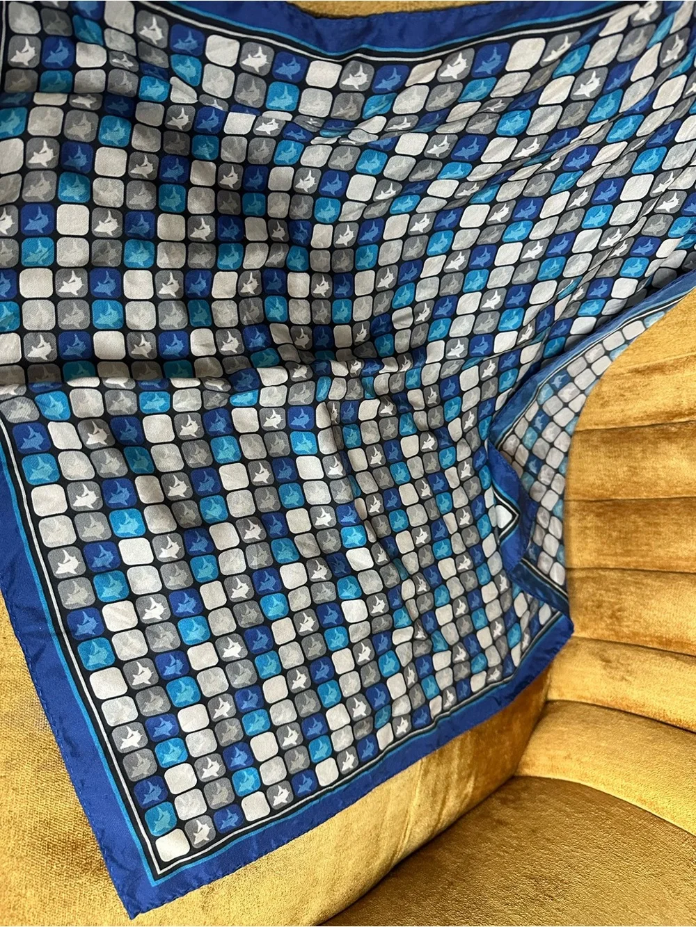 Vintage Geometric Silk Dolphin Scarf Handmade 100% Silk