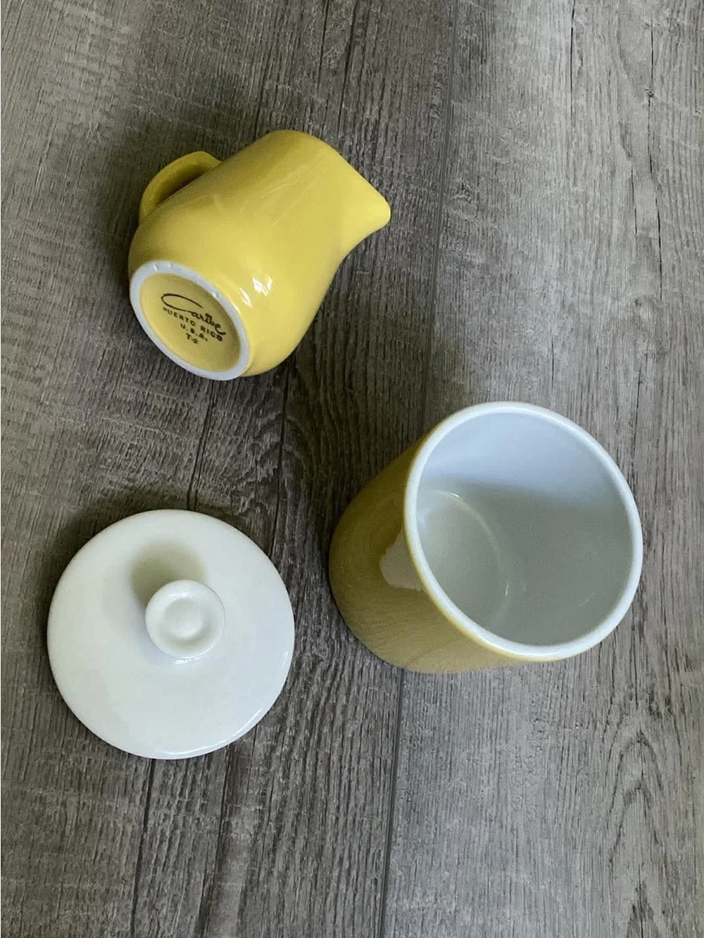 Vintage Ceramic Yellow and white Sugar Bowl and Creamer Set