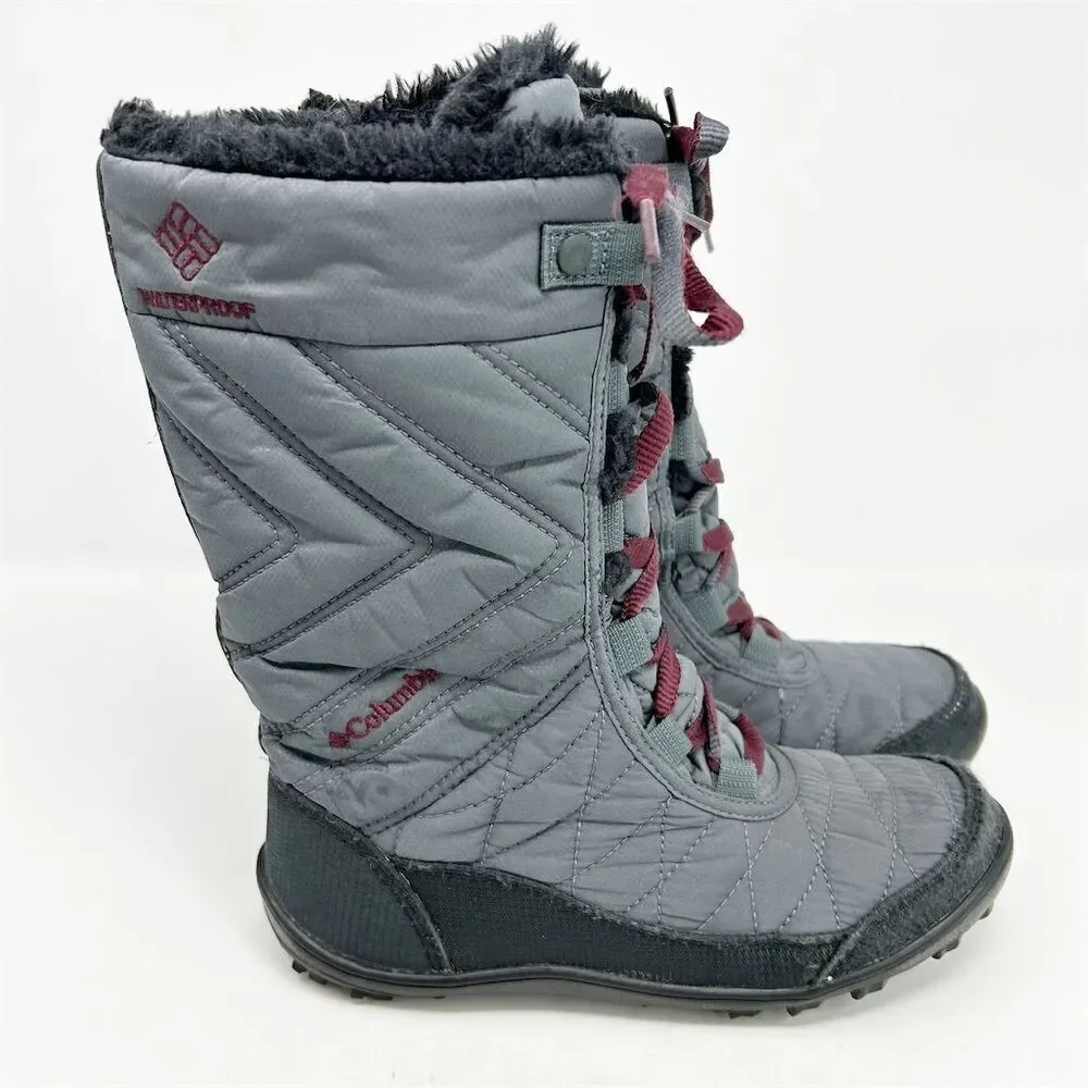 Columbia Kids Minx Mid III Waterproof Lace Up Boots Gray Size 4 Winter Hiking
