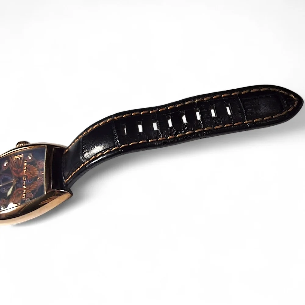 Christian Audigier Watch INC-310 Rose Gold Tattoo Dial Black Leather Band