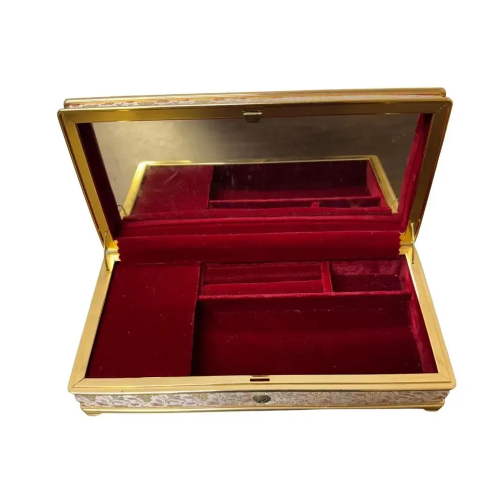 Vintage Red Velvet Jewelry Box - Music Box Working Tested