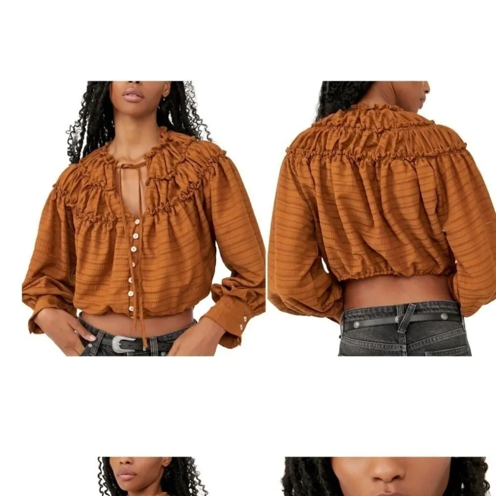 Free People Hailey Cropped Blouse Top Size M