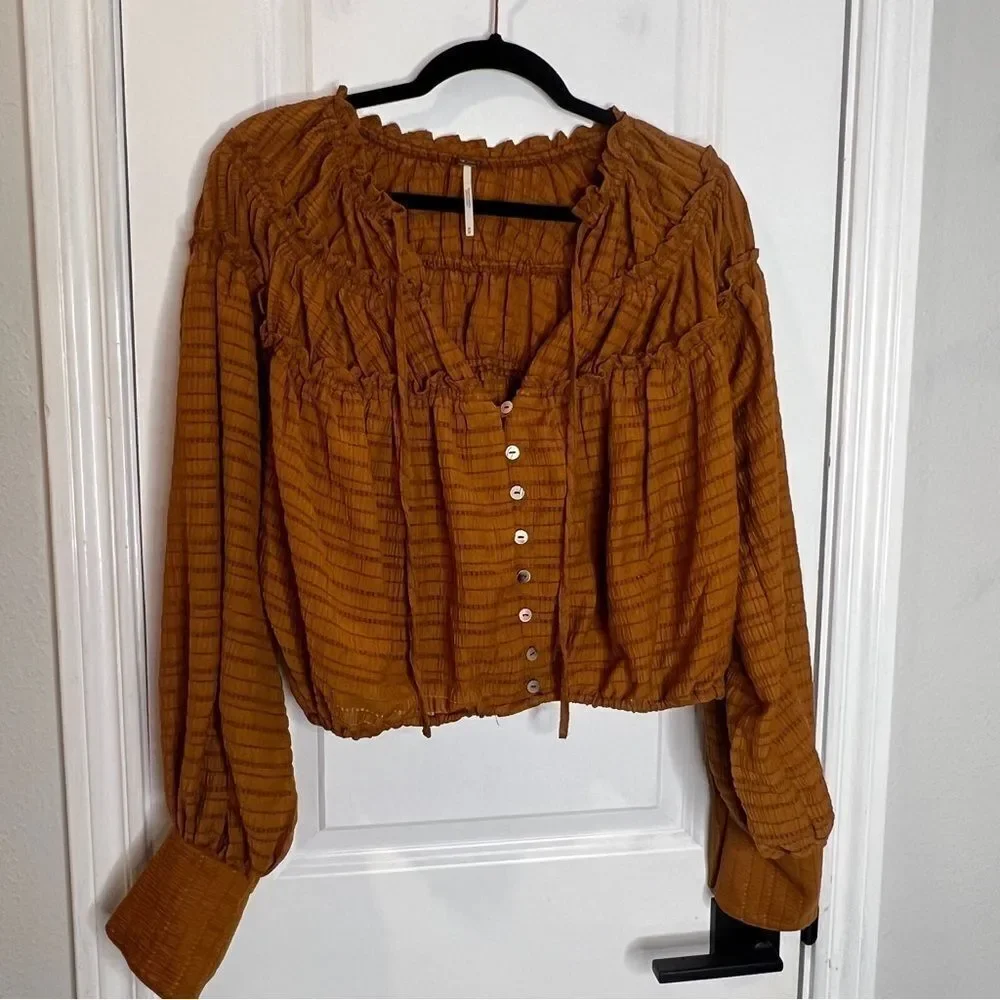 Free People Hailey Cropped Blouse Top Size M