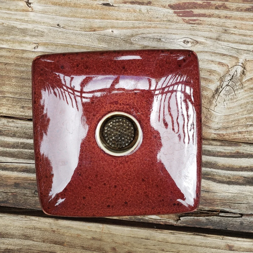 Coyote Roadhouse Ikebana Square Floral Pin Frog Vase - Red