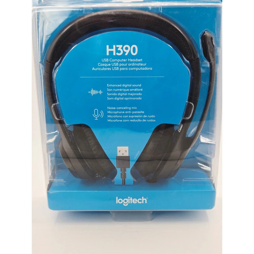 Logitech H390 USB Computer Headset Noise Canceling Mic Black 981-000014 NEW