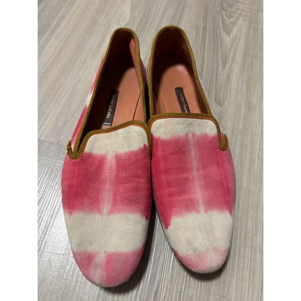Meher Kakalia Pink Tie Dye Velvet Loafers Smoking Slippers Size 40 Handcrafted