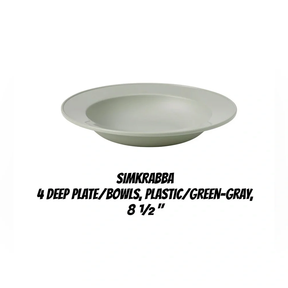 4 Green-Gray Deep Plate / Bowls - 8½