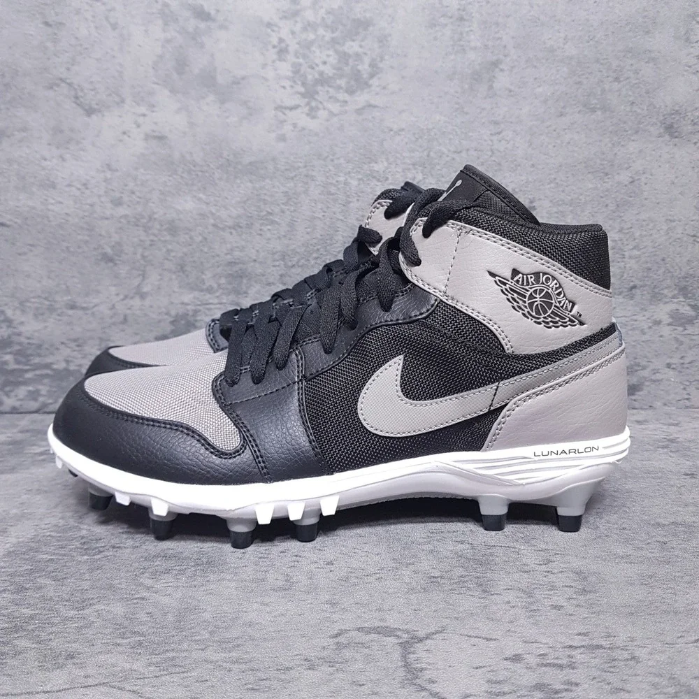 NIKE Air Jordan 1 TD Mid Shadow Grey Football Cleats Mens 8 Black Grey Lunarlon‎