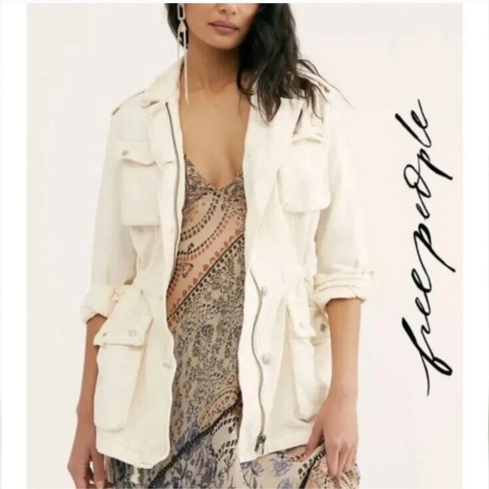 FREE PEOPLE Not Your Brother's Cream Utility Cotton Jacket In Ecru NWOT XS