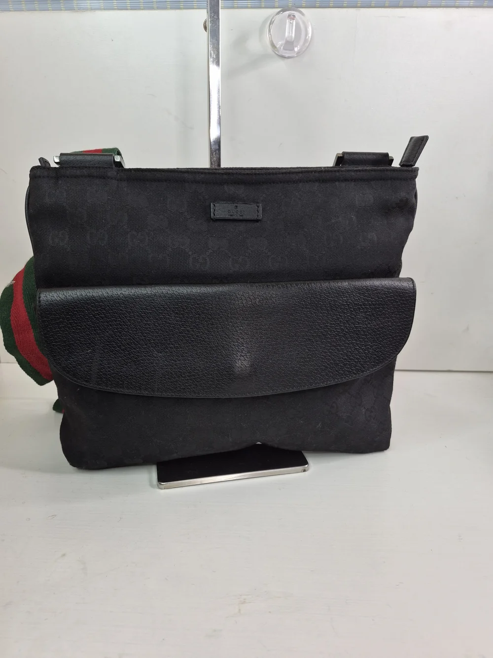Gucci Black GG Canvas and Leather Messenger Bag