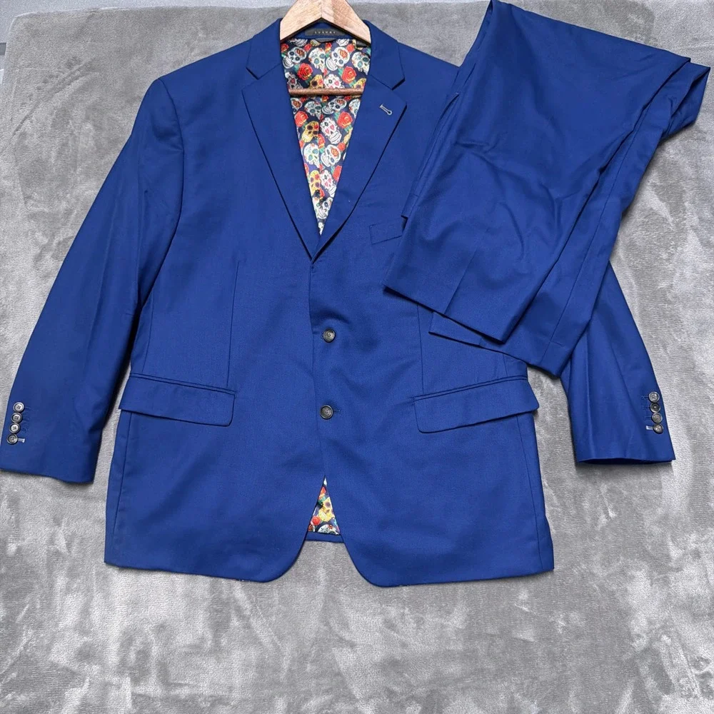 Indochino Custom Suit Mens 46R 43x27 Wool Cashmere Skull Bespoke Luxury Wedding