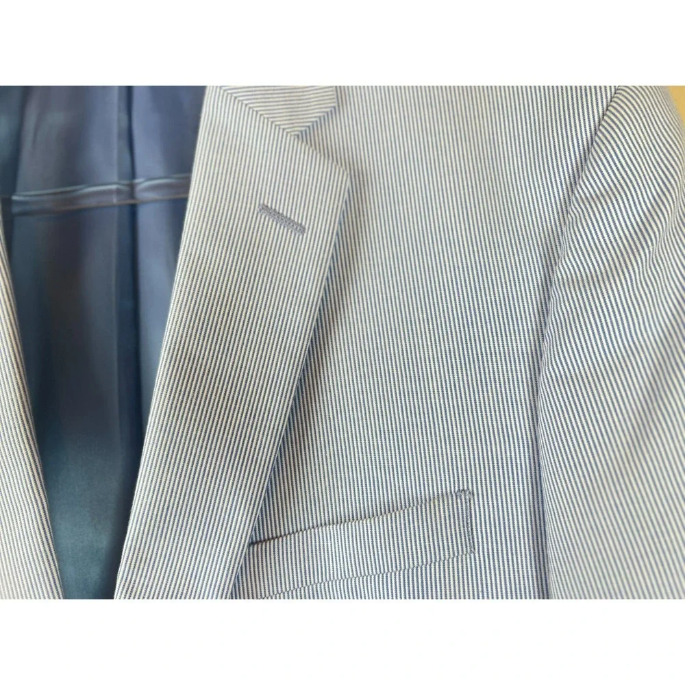 Joseph Jos A Bank Blue White Stripe Cotton Suit 42L Slim Fit Preppy Derby