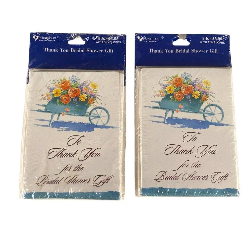 Paramount‎ Bridal Shower Thank You Cards 16ct Vintage Floral Wheelbarrow New 2pk