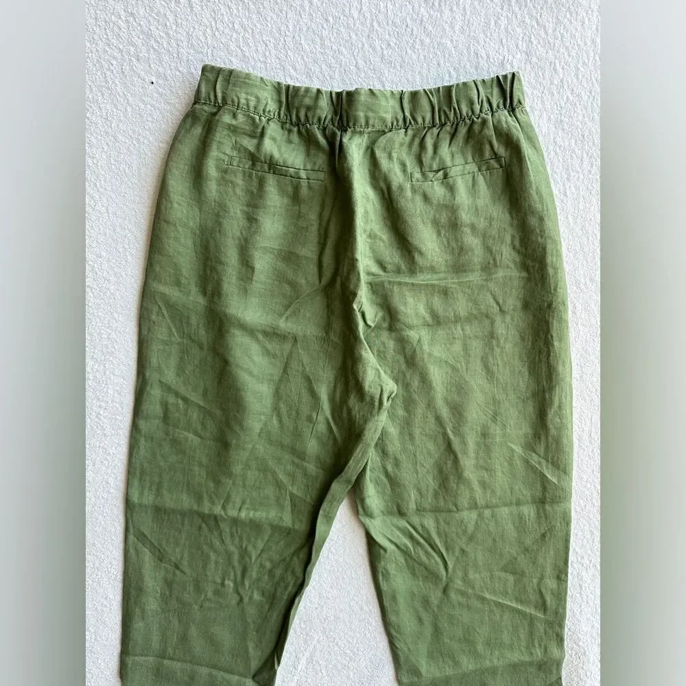 ZARA Women's Linen Olive Green Trousers Pants Size medium‎
