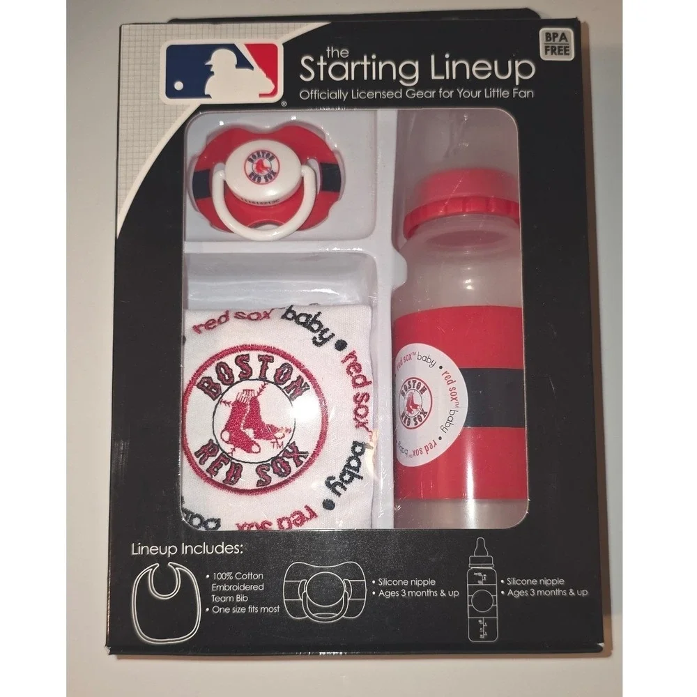 Baby Fanatic MLB Boston Red Sox Starting Lineup Bib Pacifier Bottle Gift Set NEW