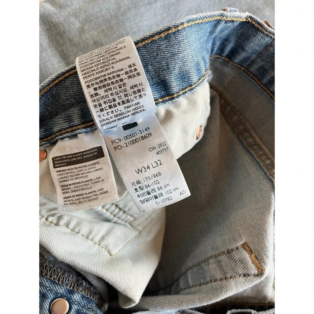 Levis 501 Jeans Mens 34x32 Blue Straight Button‎ Fly Mid Rise Light Wash Denim
