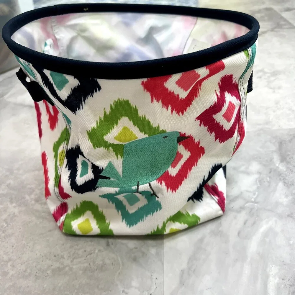Thirty One Mini Storage‎ Bin CANDY CORNERS Print with Teal Bird Icon Accent