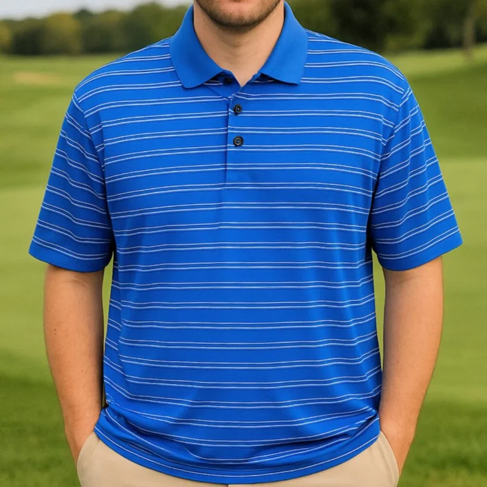 Adidas Golf Polo Shirt Men’s XL Blue Striped Short Sleeve CLIMACOOL‎ Performance