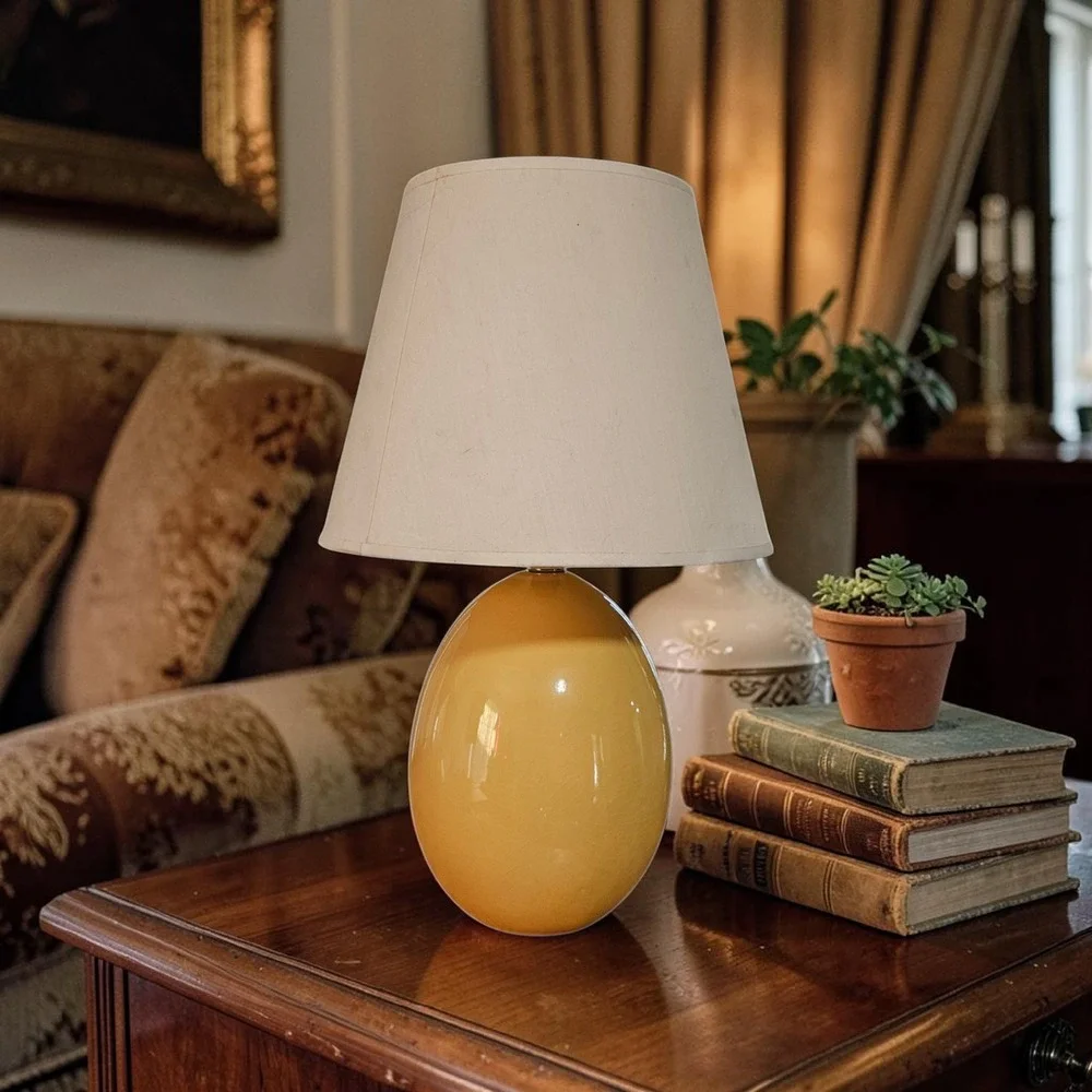 Bellamy Table Lamp Crackle Glaze Egg Shape Ceramic Lamp Mustard Yellow 17