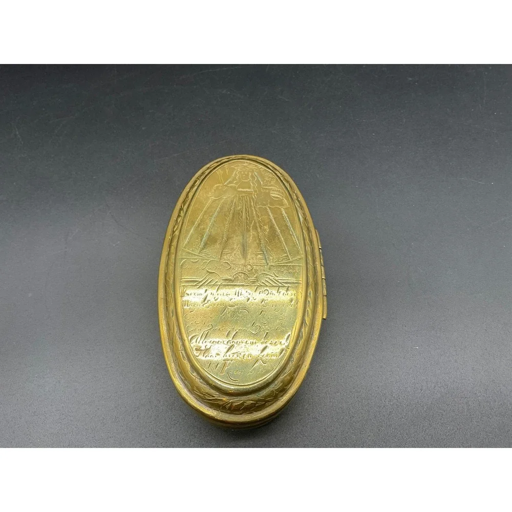 Antique Flemish Brass Box Madonna of Kevelaer St Anthony Reliquary c late 1700's
