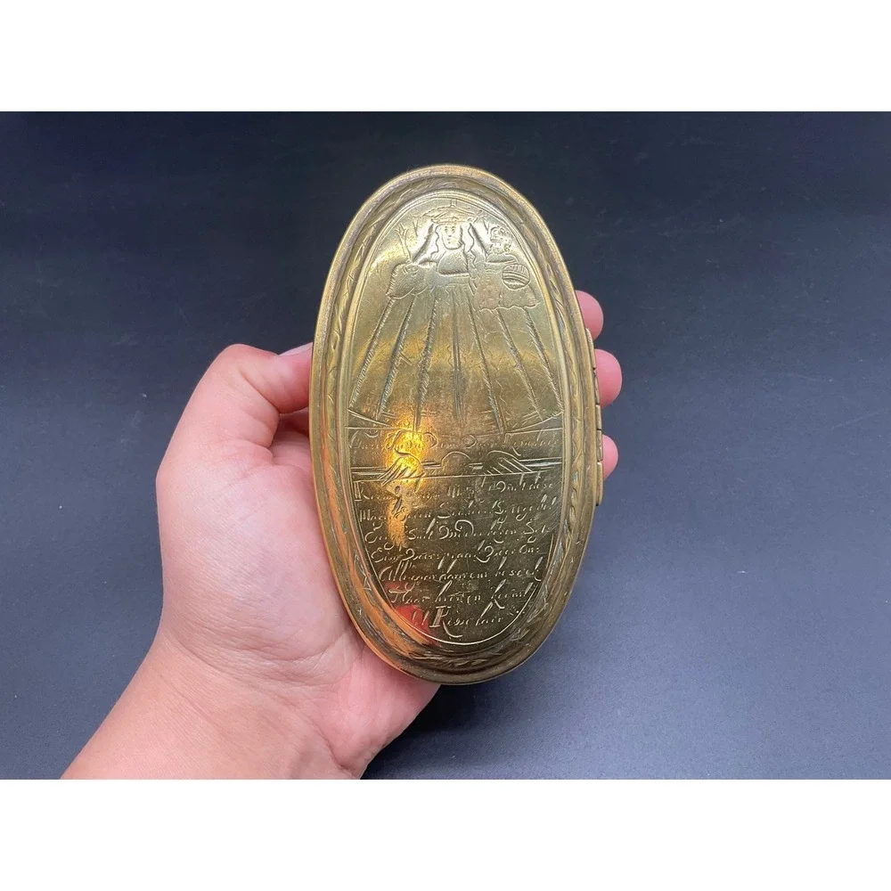 Antique Flemish Brass Box Madonna of Kevelaer St Anthony Reliquary c late 1700's