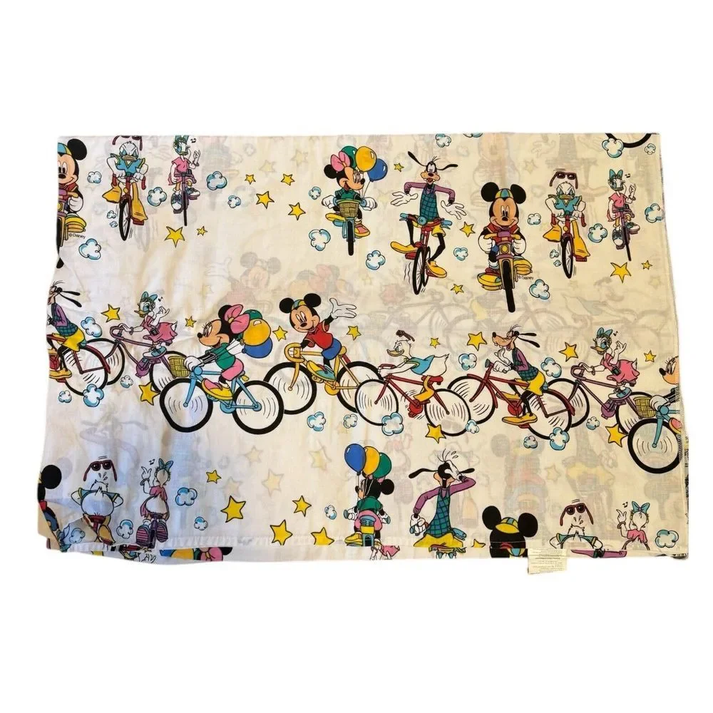 Vintage 1990's Mickey & Friends Tour De Mick Sheet Set For Twin & Pillow Bicycle