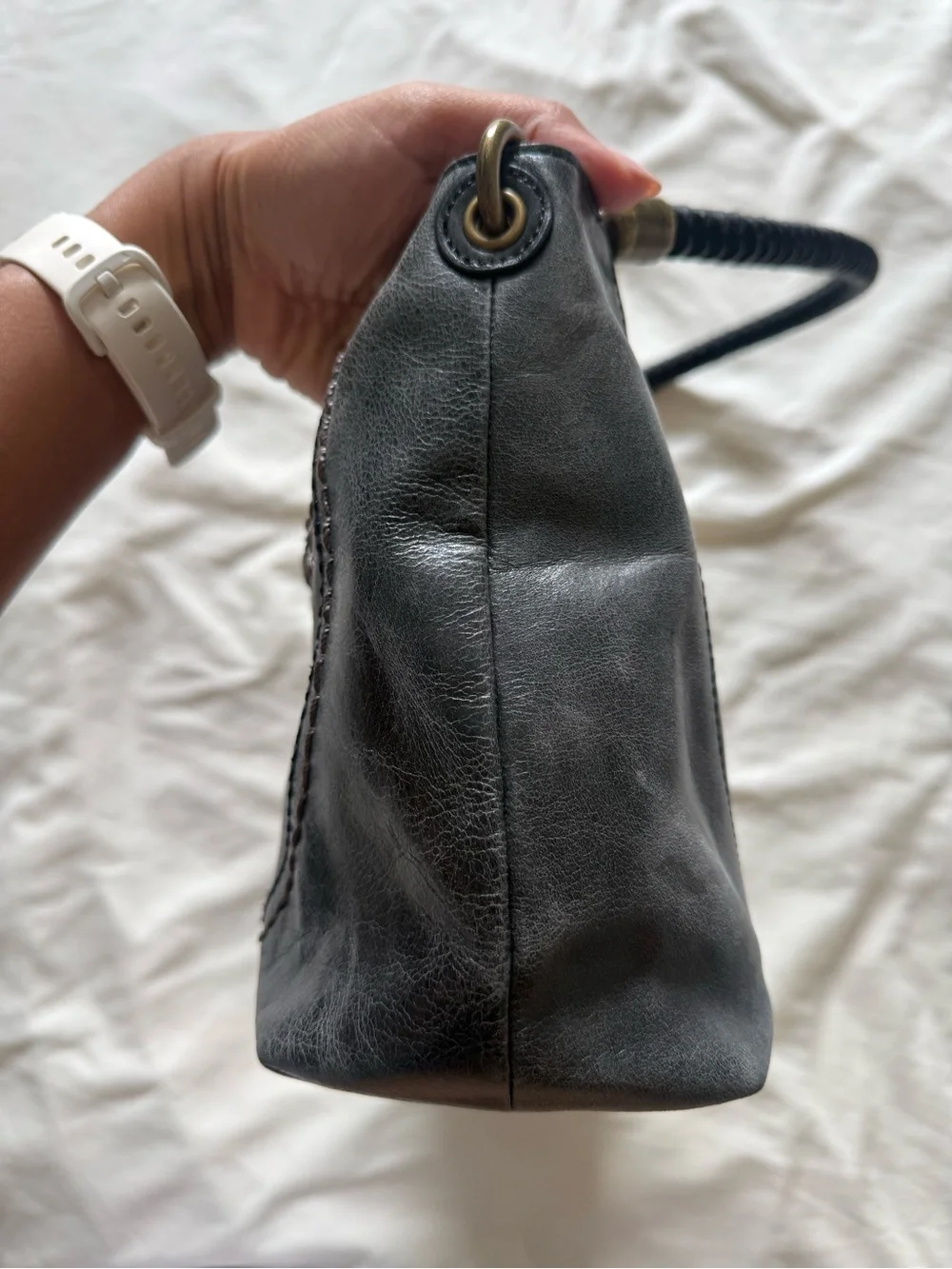 The Sak | Black Rusted Gold Bold Stitching Leather Shoulder Bag