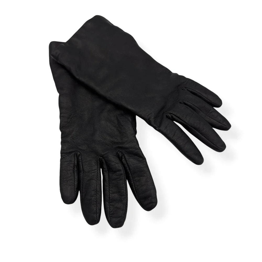Vintage Gates Women's Black Lambskin Leather Gloves Cashmere Lined Size 7 Med