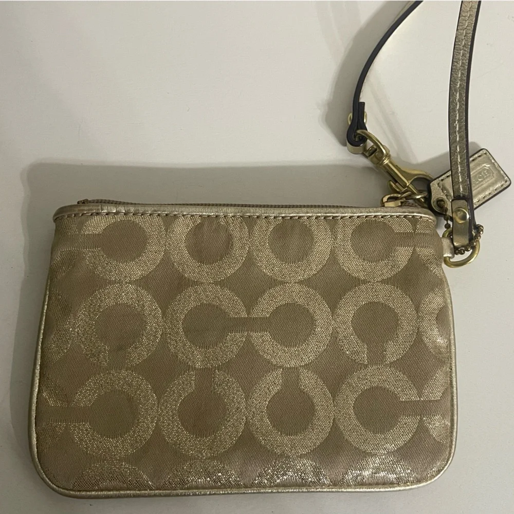 Coach Metallic Gold and Tan Wristlet