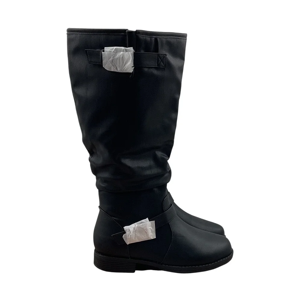 Journee collection Womens Black Slouchy Wide Calf Knee High Buckle Boots 10 WC