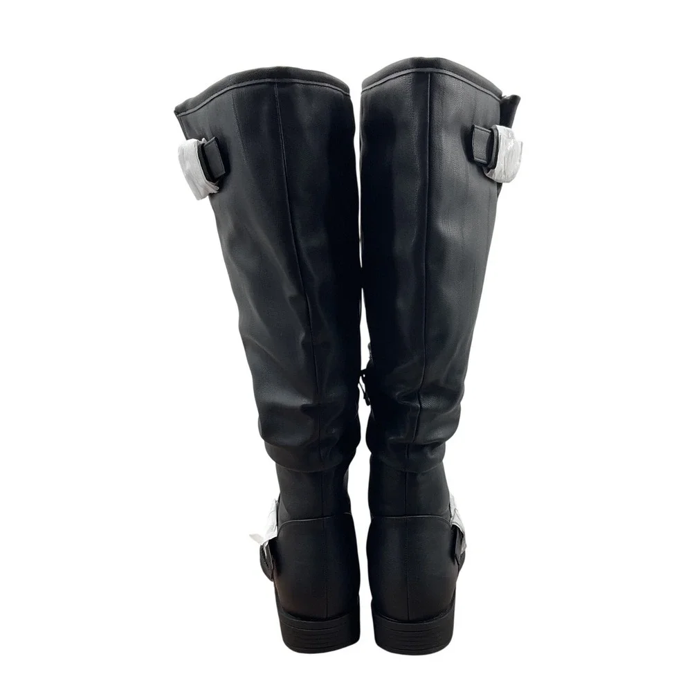 Journee collection Womens Black Slouchy Wide Calf Knee High Buckle Boots 10 WC