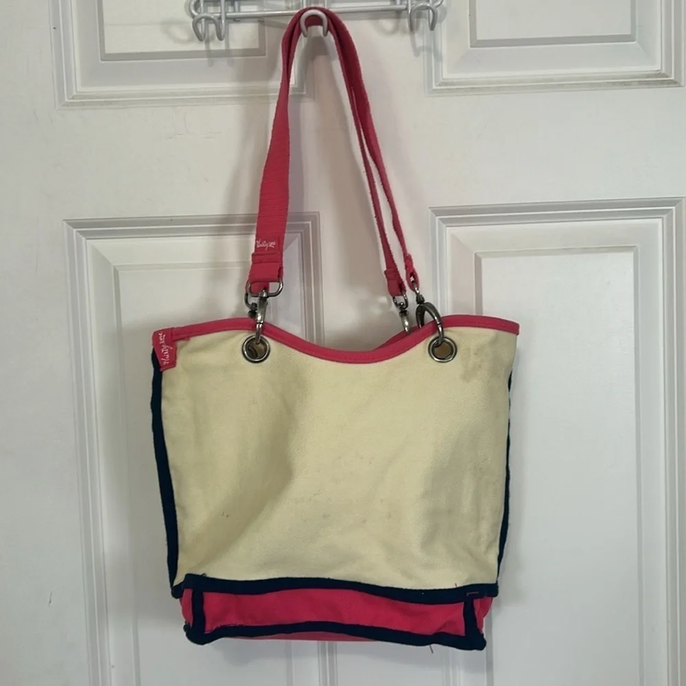 Thirty-One Canvas Pink Navy Cream Shoulder Bag
