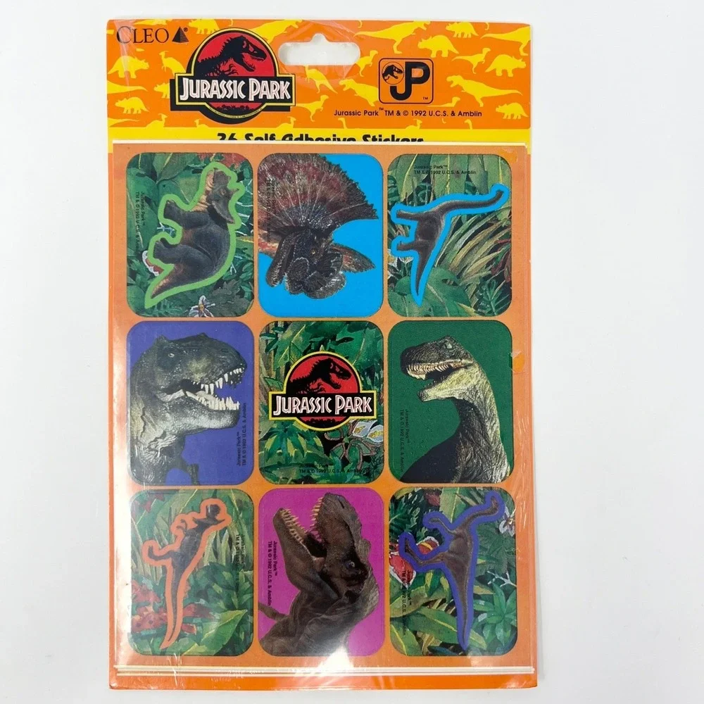 Vintage 1992 Jurassic Park 36 Self‎ Adhesive Stickers Cleo Inc USA Sealed T-Rex