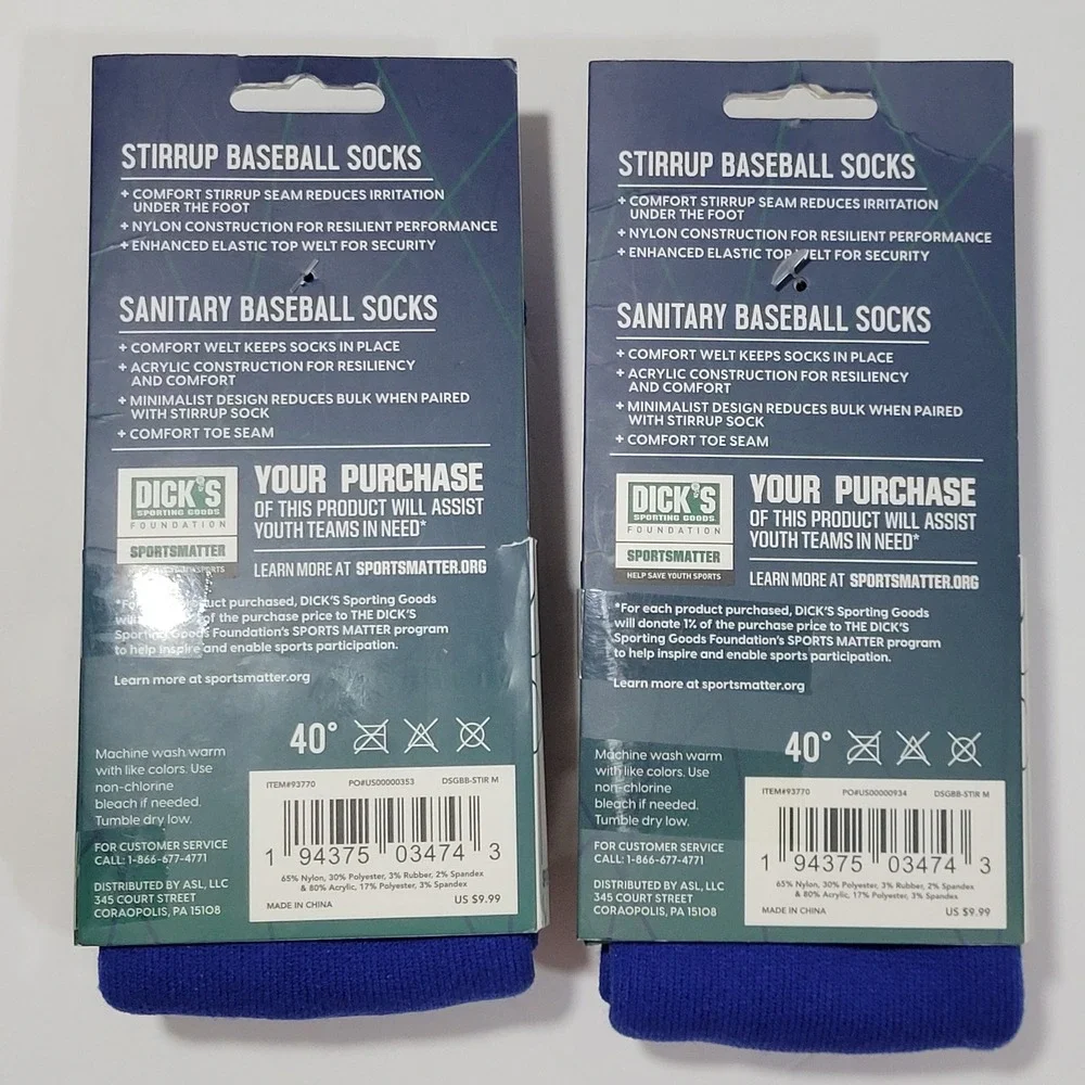 DSG Baseball Stirrup Socks Medium Womens 5-10 Mens 4-8 Shoe Unisex Blue LOT of 2