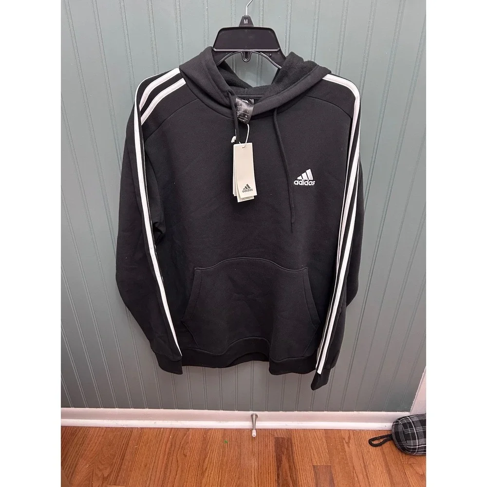 Adidas Mens Black‎ 3 Stripe Hoodie Sweatshirt Size L