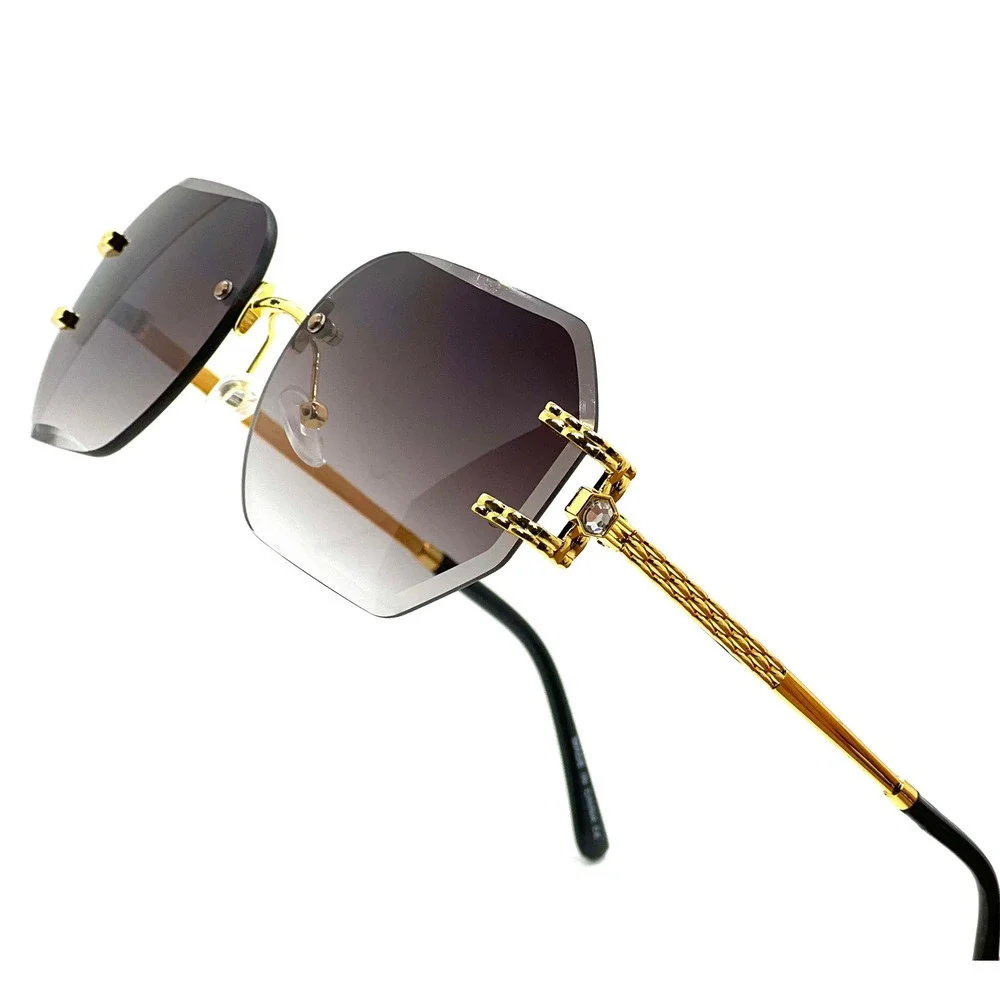 Sunglasses Men Fashion Designer Octagon Gold Frame Fashion Black Tinted Lens New