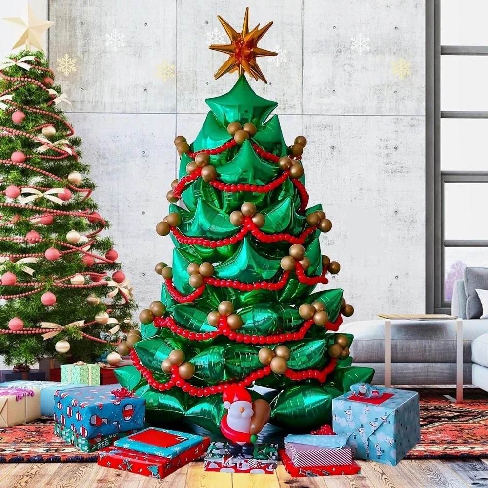BONROPIN Christmas Balloon Garland Arch Kit Green Red Golden Star Foil Balloons