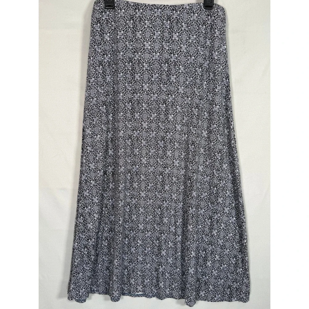 J. Jill Womens Black White Medallion Tile Print Rayon Maxi Skirt Small S 34in L