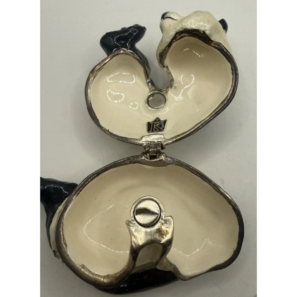 KINGSPOINT Brass Enamel & Crystal Panda Bear Trinket Box & Necklace Set