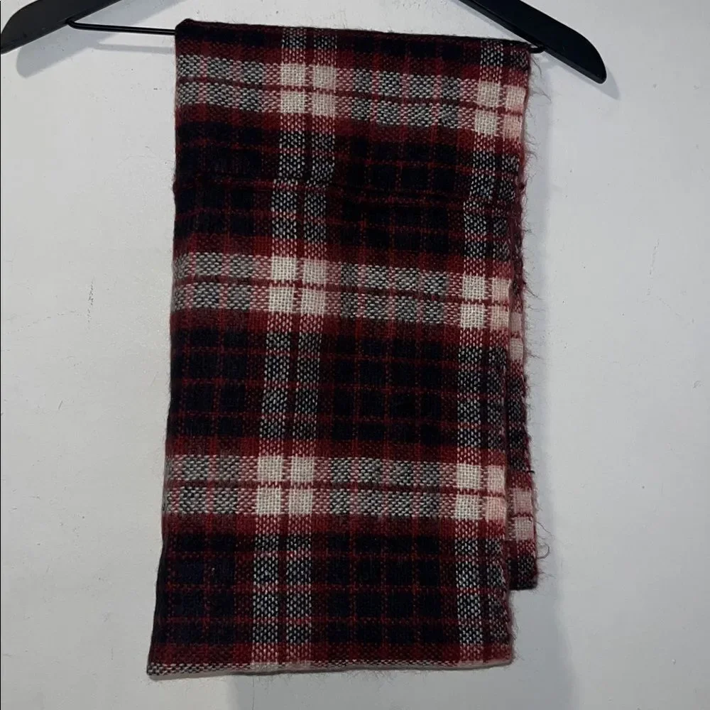 LOFT Maroon, Black and White Brushed Plaid Infinity Scarf
