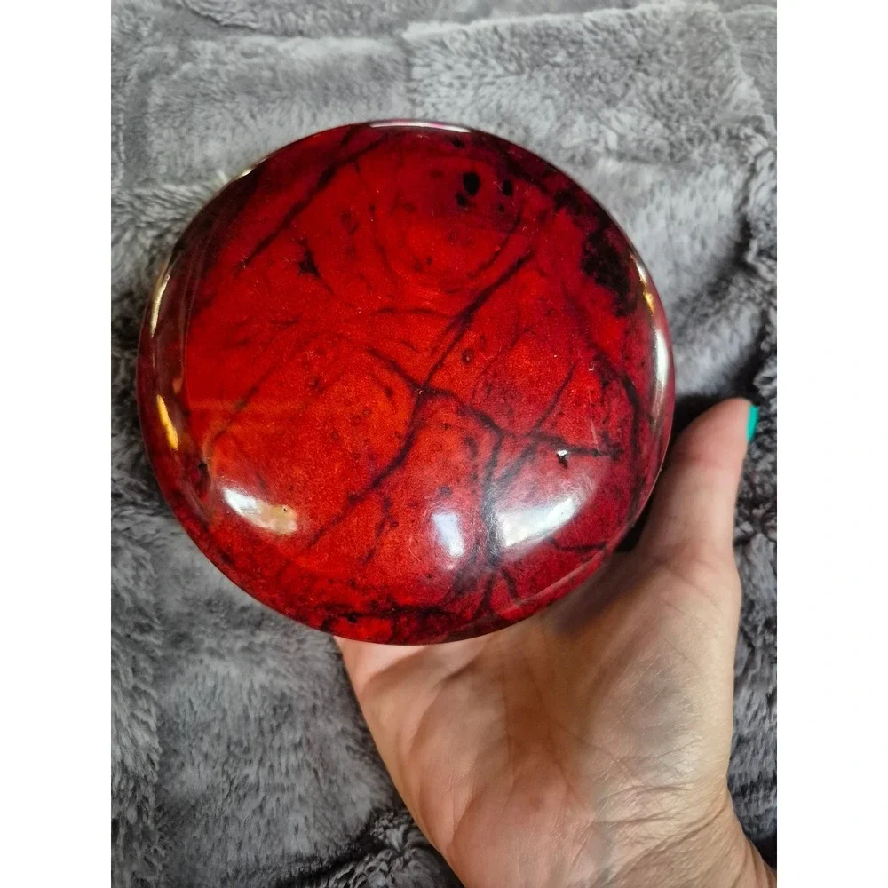 Vintage Italian Alabaster Trinket Box Red Marble Hand Carved Jewelry Dish Decor