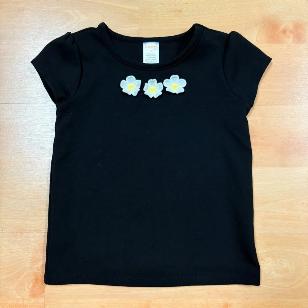 Gymboree Black Short Sleeve Daisy Appliqué Short Sleeve Top Toddler 5T