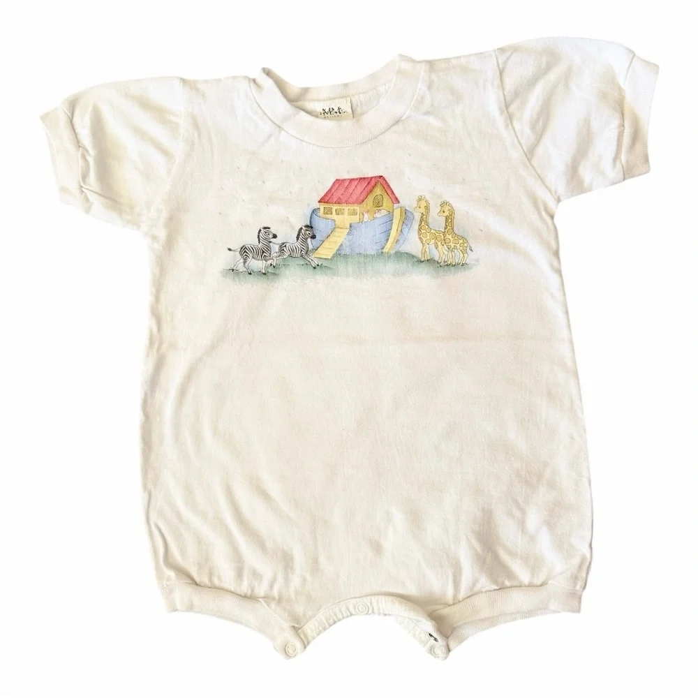 Vintage Noah’s Ark Infant Toddler Romper 12 Months Bible Story Christian onesie
